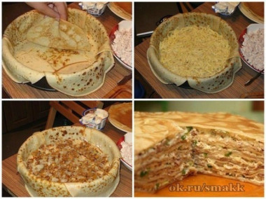 БЛИННЫЙ ПИРОГ С КУРИЦЕЙ И ГРИБАМИ