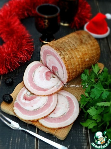 Подкопченный свиной рулет "Праздничный"