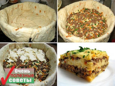 Мясной пирог из тонкого лаваша