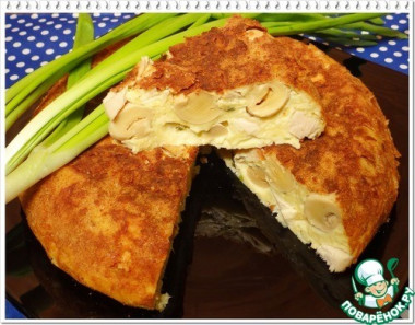 Сырная запеканка с шампиньонами и копченой курицей