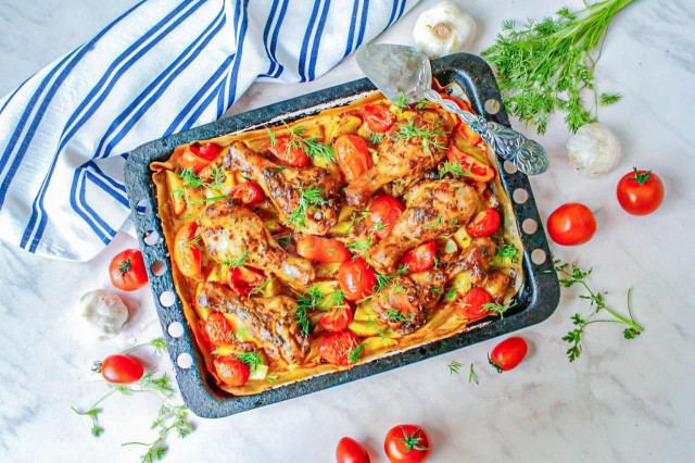 Картошка с куриными ножками на протвине