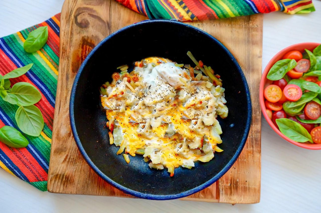 Жареная картошка с яйцом на сковороде