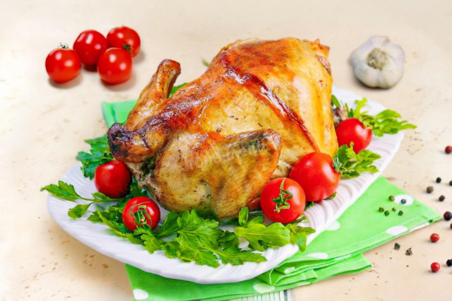 Курица гриль в духовке на вертеле целиком с корочкой