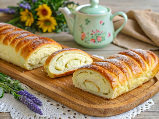 Дрожжевой рулет с творогом