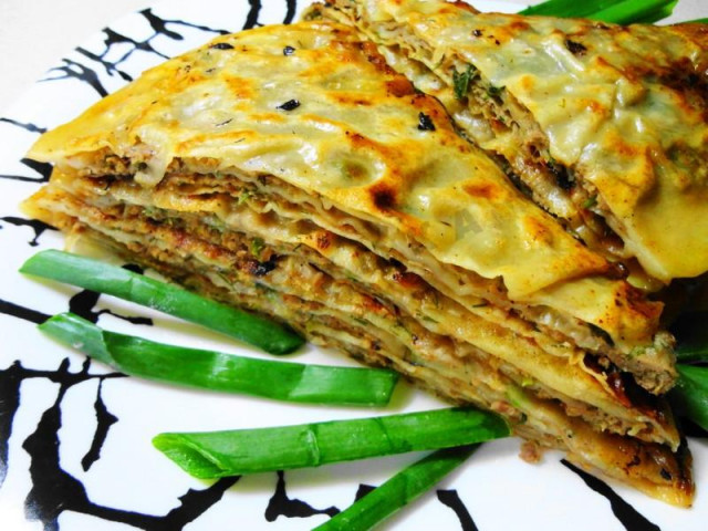 Китайские лепешки на картофельном крахмале с мясным фаршем