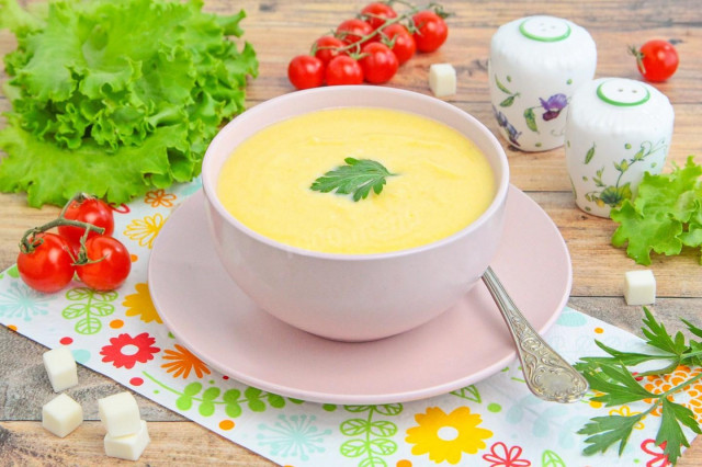 Сырный суп пюре с плавленым сыром и курицей