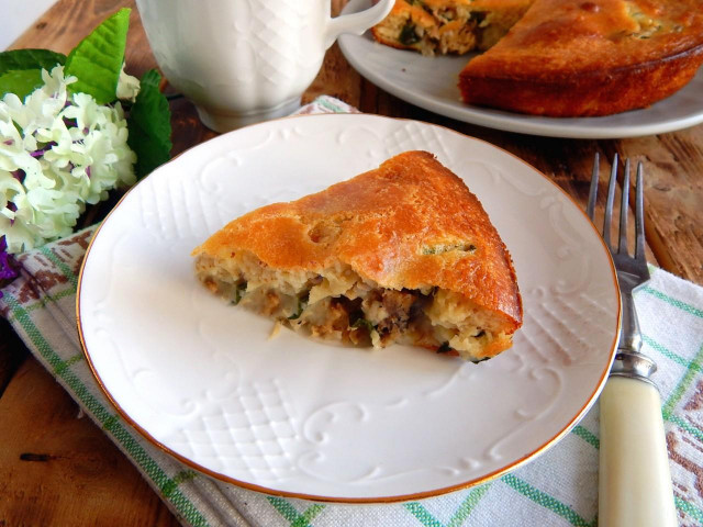 Заливной пирог с минтаем и сметаной и зеленым луком