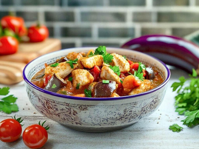 Рагу с курицей и баклажанами