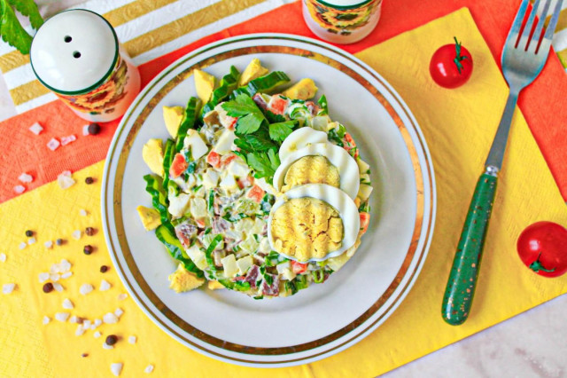 Салат оливье с говядиной