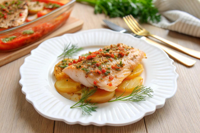 Филе морского окуня запеченное в духовке