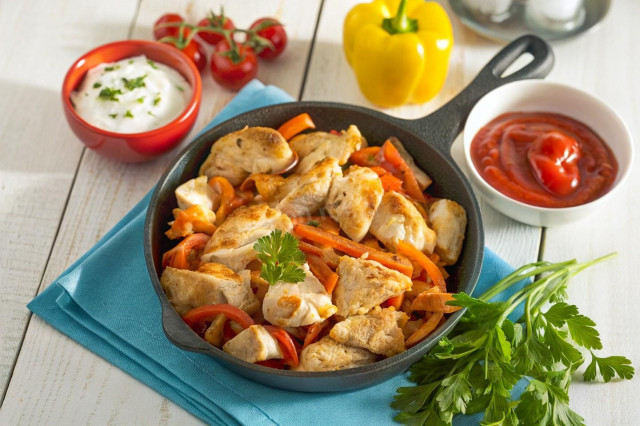 Куриная поджарка на сковороде с луком и морковью