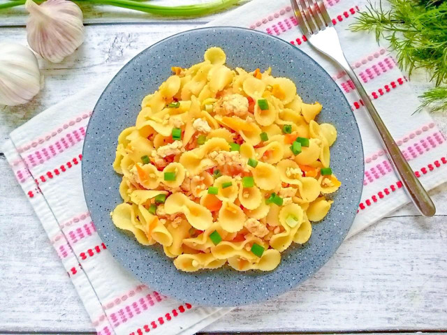 Макароны по-флотски с куриным фаршем в мультиварке