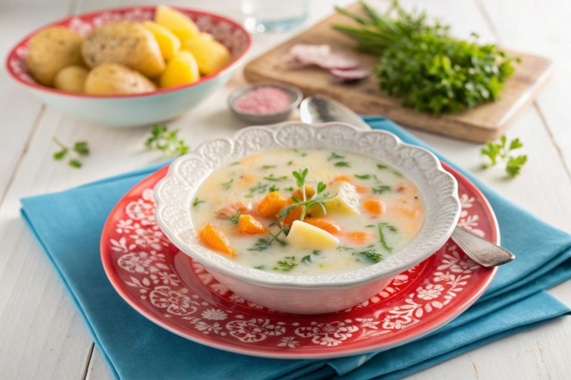 Белковый суп курица с плавленным сыром