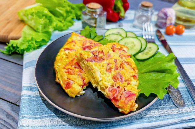 Пышный омлет с помидорами и кабачками в духовке