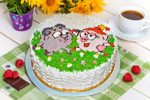 Детский торт Смешарики из крема