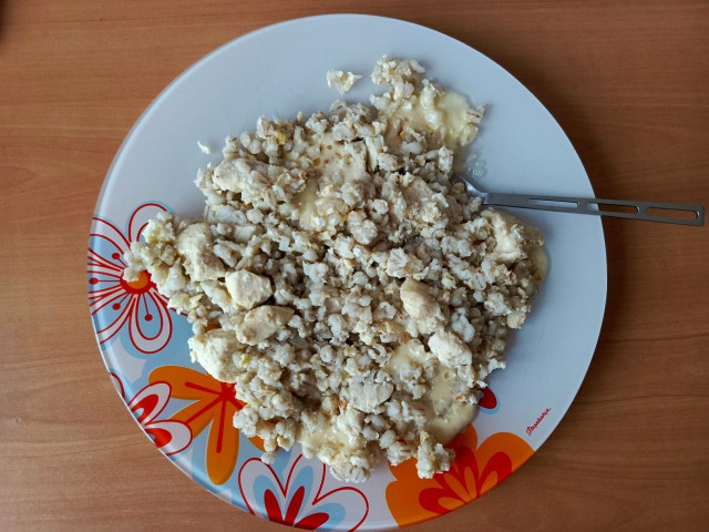 перловка с куриным филе и сыром