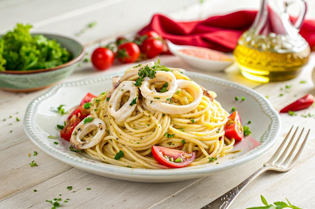 Паста с кальмарами в сливочном соусе