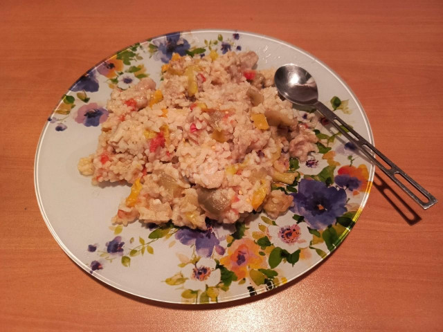 рис с баклажанами и курицей