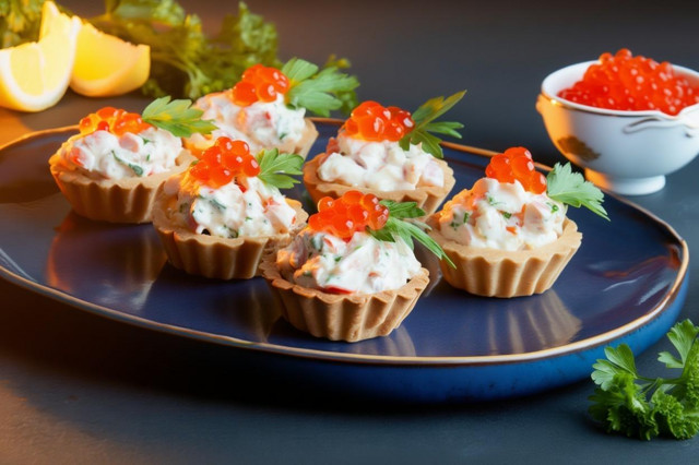 Тарталетки с крабовыми палочками сыром и яйцом