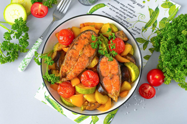 Рыба с овощами в аэрогриле