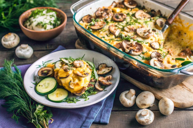 Куриное филе с грибами и картошкой в духовке