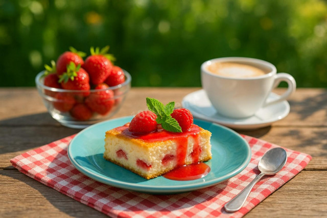 Творожная запеканка с клубникой