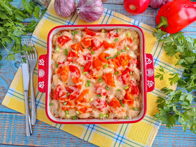 Сочная запеканка из макарон с курицей в духовке