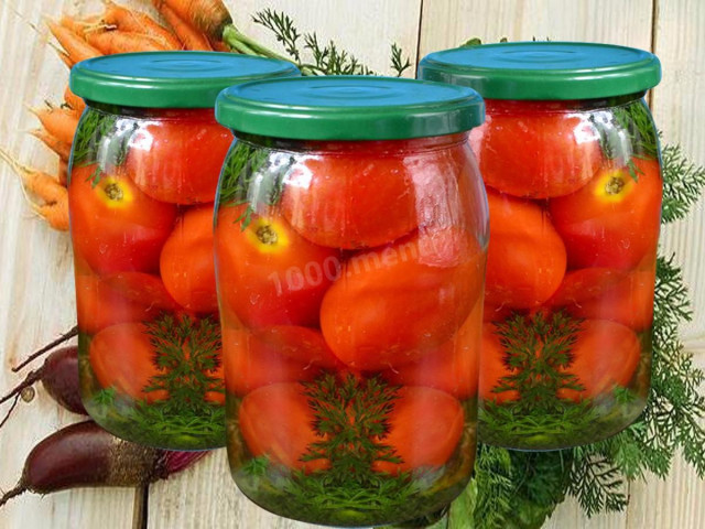 Маринованные помидоры на зиму с морковной ботвой