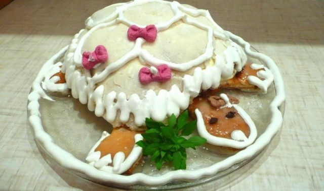торт черепаха со сметаной и белой глазурью